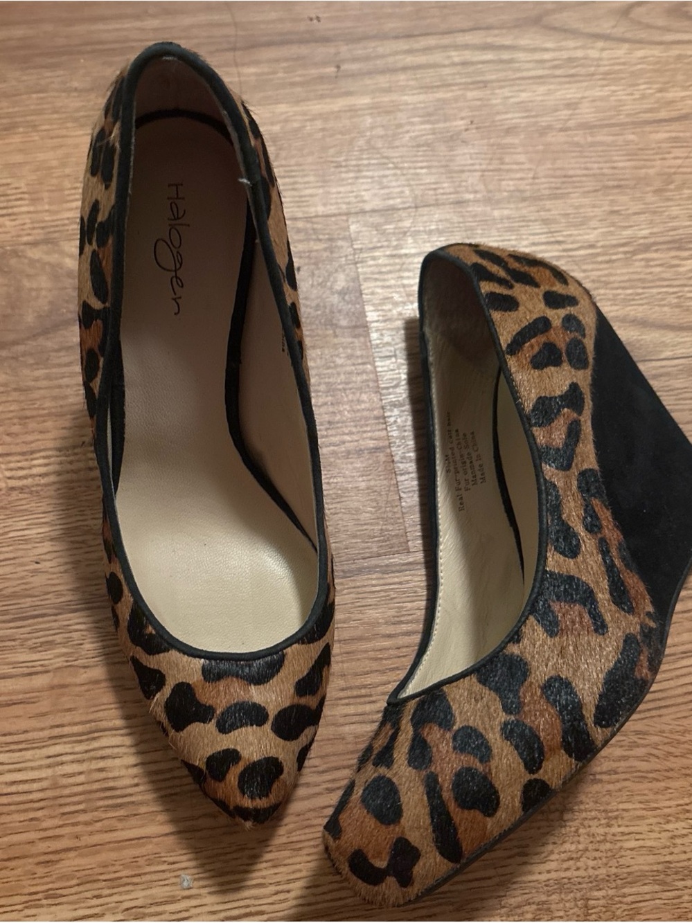 Halogen Leopard-Print Pointed-Toe Wedge Pumps - Brown/Black